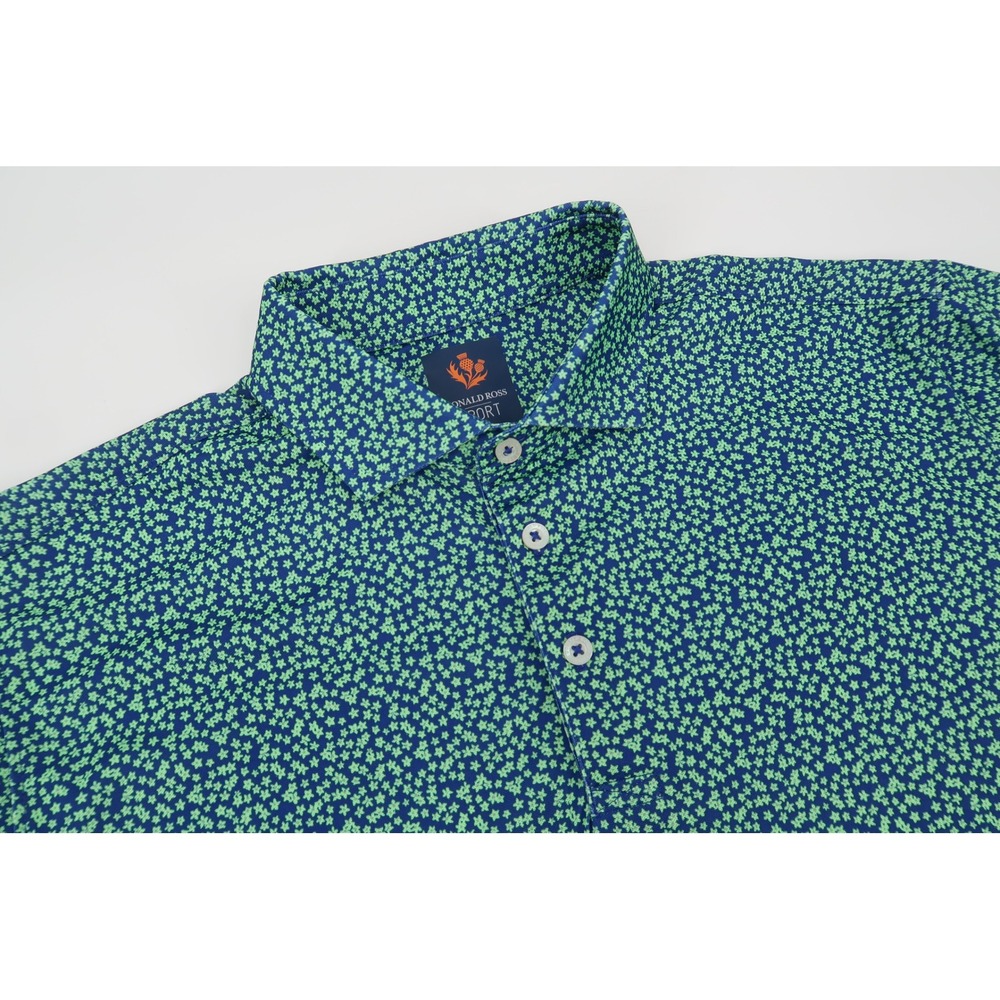 Donald Ross Sport Golf Polo Mens Medium Green Blue Floral Performance Shirt
